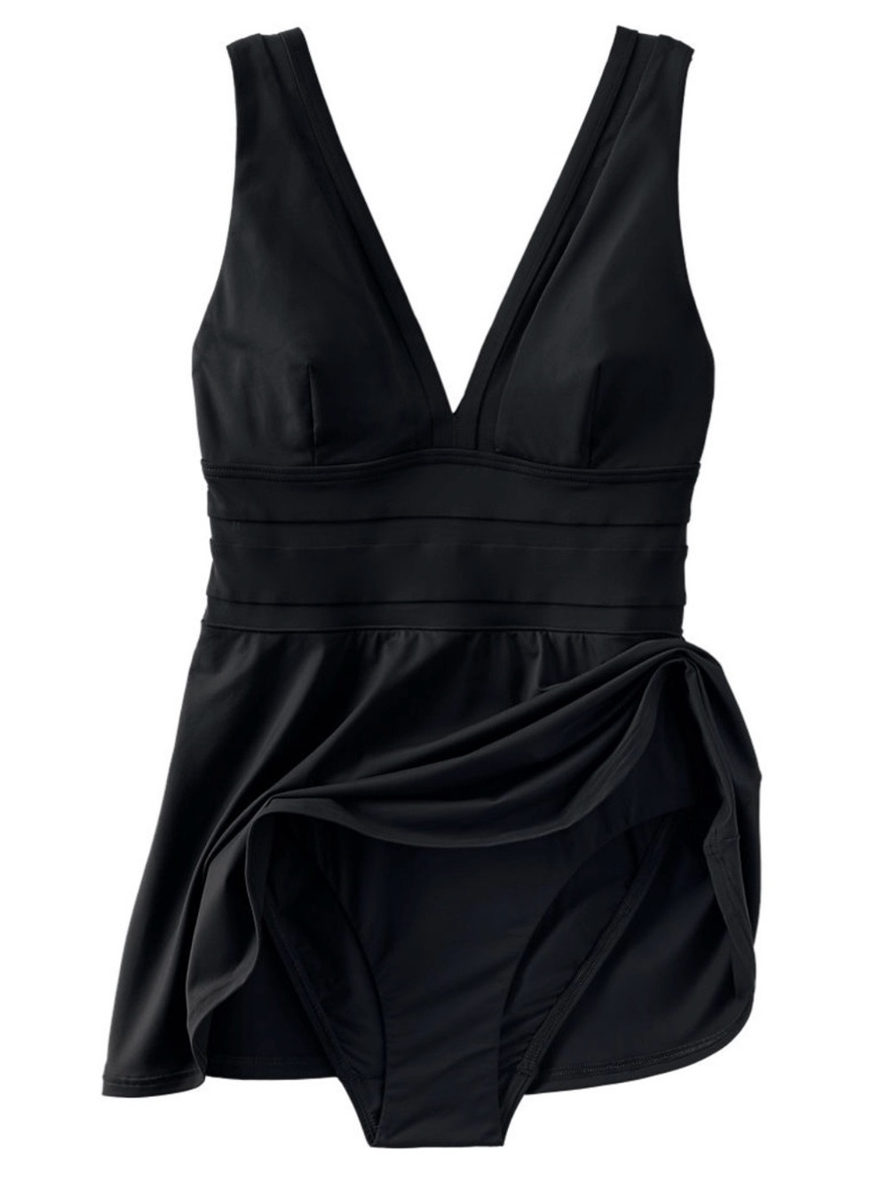 Lands’ End Women’s Skirted One Piece Swimsuit Size 8 Black V Neck NWT